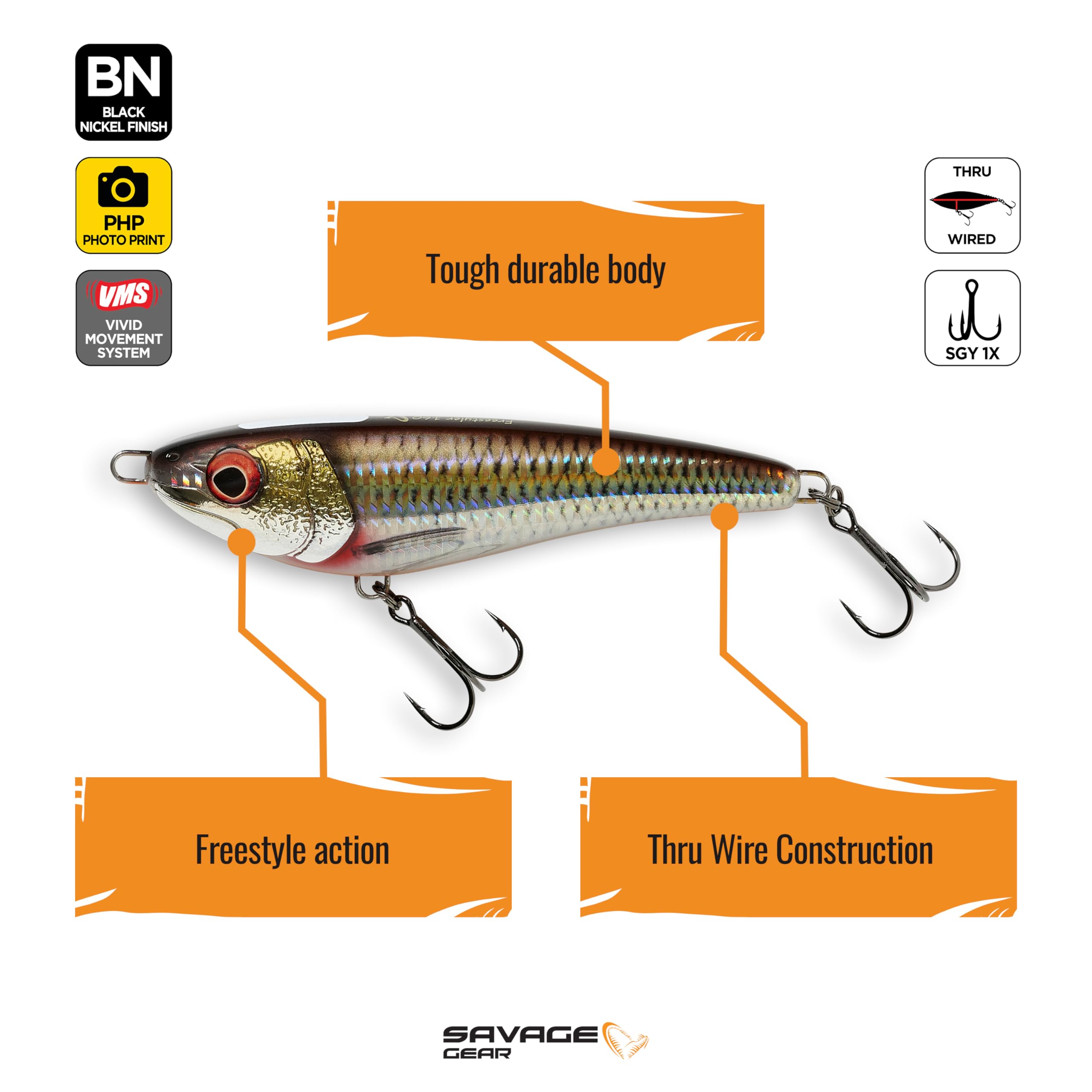 Savage Gear Freestyler V2 Leurre de pêche en Eau Douce, Perche, 12,7 cm, Offre Une Action Vivante et erratique, Construction Durable, idéal pour Bar, doré Jaune, brochet et Autres Grands Poissons