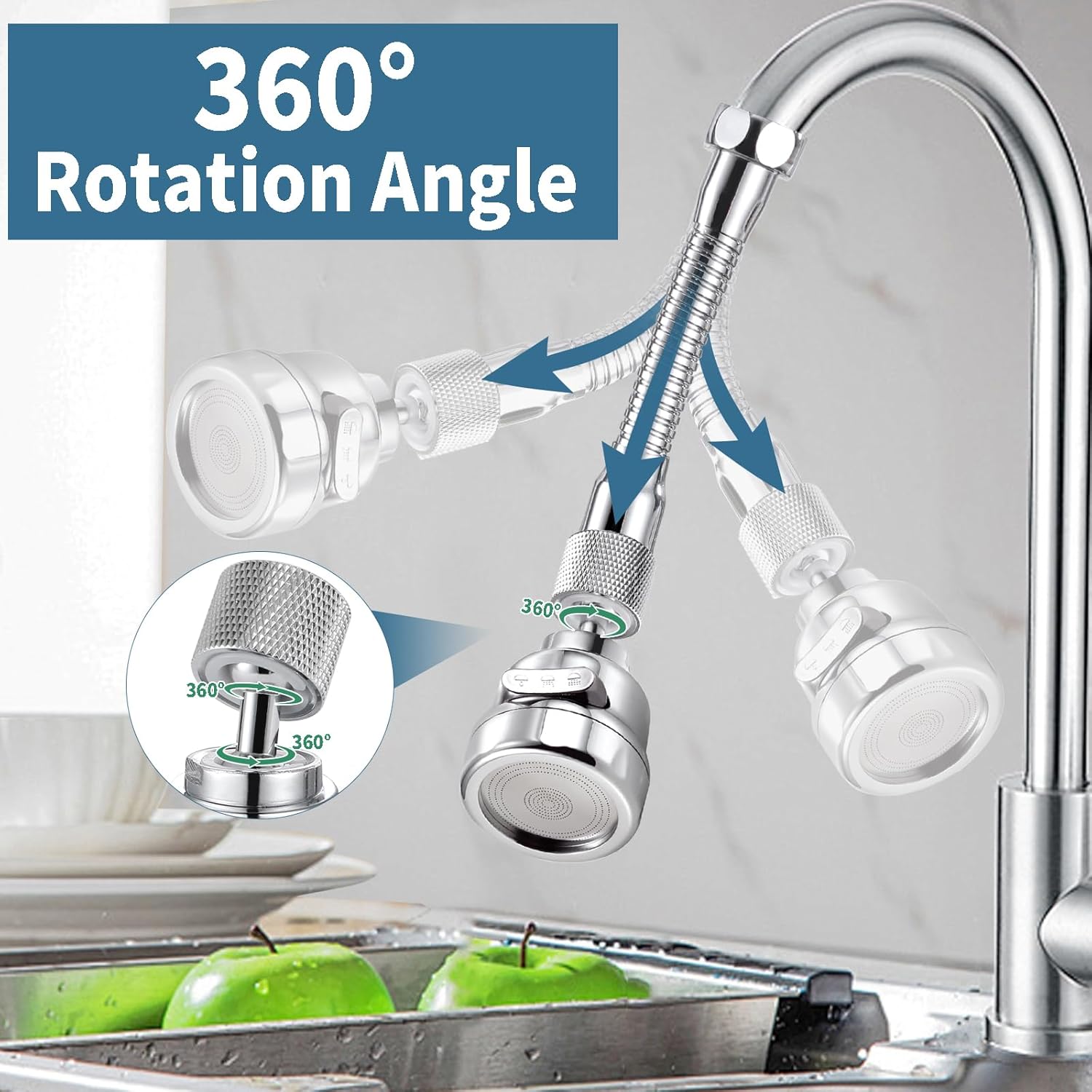 360° Rotatable Faucet Extender Faucet Sprayer Attachment, 3 Modes-Movable Sink Sprayer Attachment for Faucet, Anti-Splash Faucet Sprayer(3 Modes)