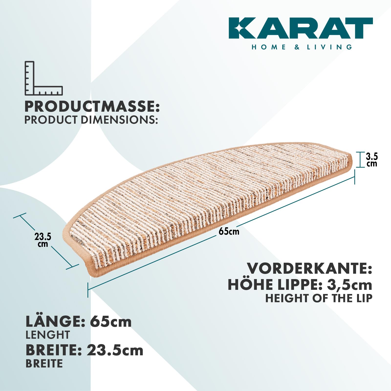 KARAT London Tappetini Antiscivolo Per Scale Autoadesivi - Beige Semicircolare 23,5x65 Cm, Protezione Gradini - 4
