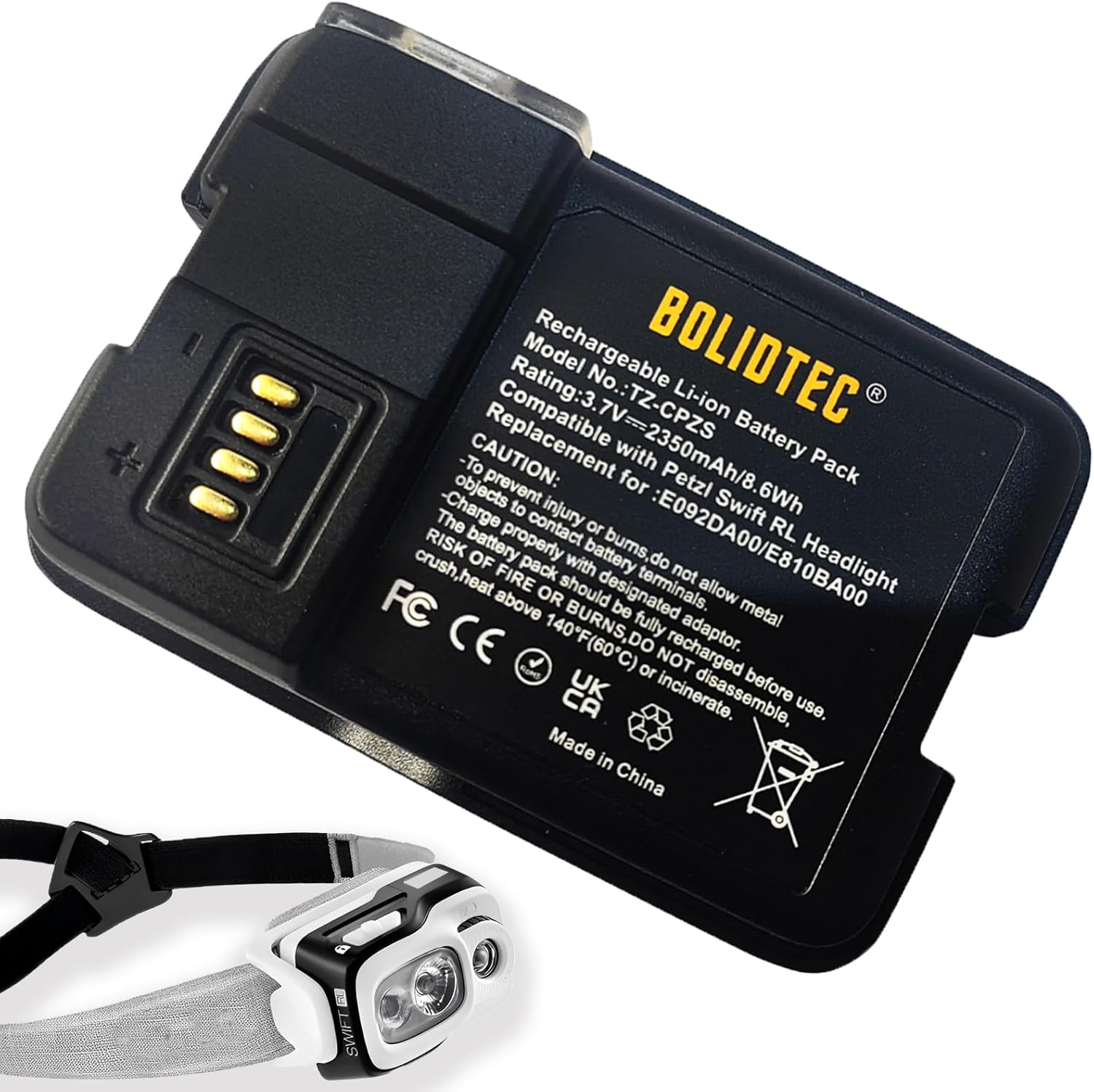 Rechargeable Battery Compatible with Petzl Swift RL headlamps Battery 2350mAh Cell from Japan