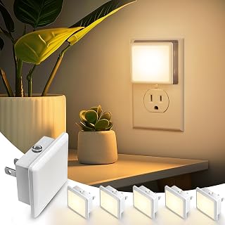 LOHAS LED Plug-in Night Lights 6-Pack - Dusk-to-Dawn Sensor, 3000K Soft White 0.3W Auto On/Off for Bedroom, Bathroom, Hallway