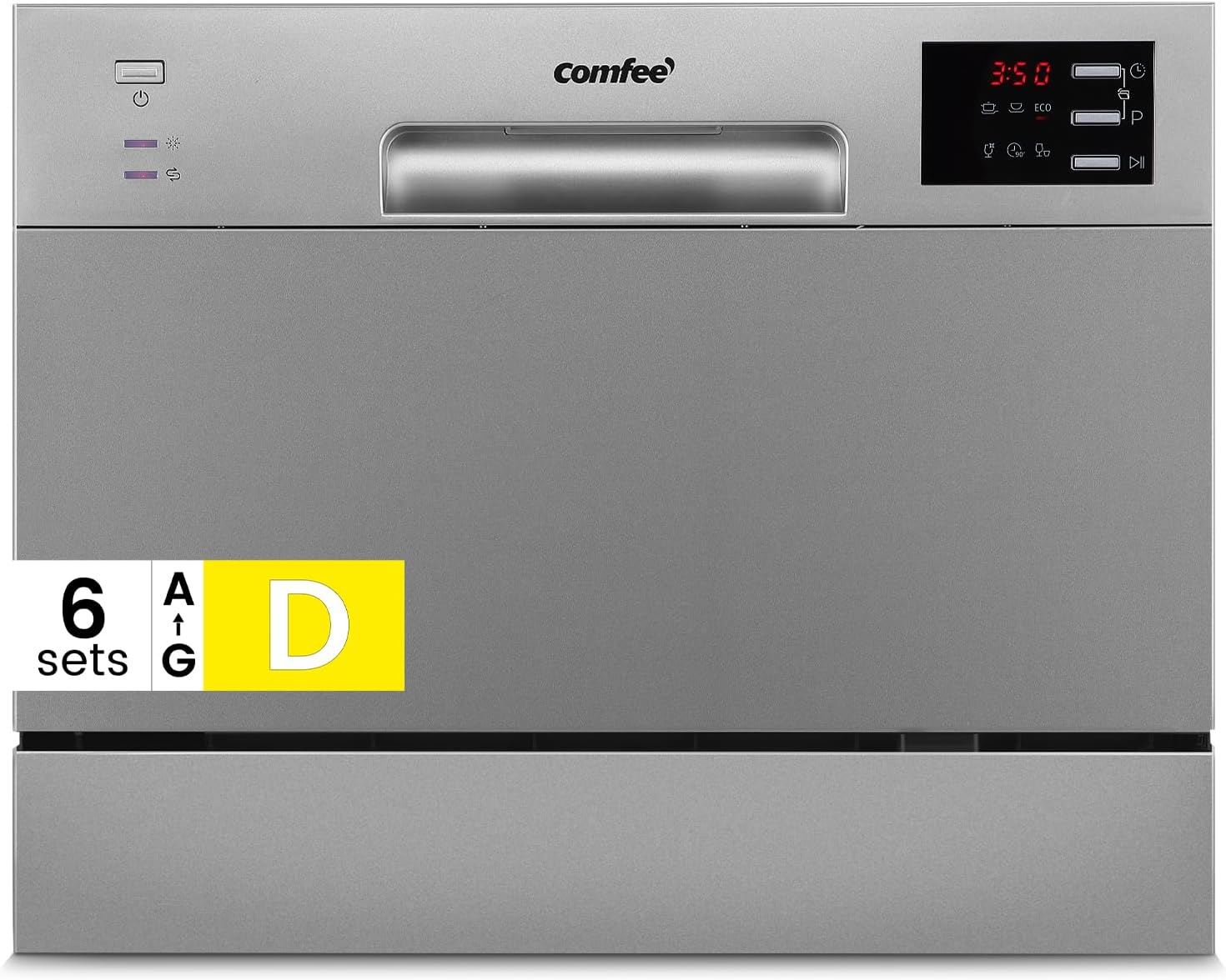 COMFEE' 2026 New Upgraded Table Top Dishwasher with 6 Place Settings, Mini Countertop Dishwasher for Small Families, Couples, LED display, Delay Start, 47dB Quiet Noise, Silver