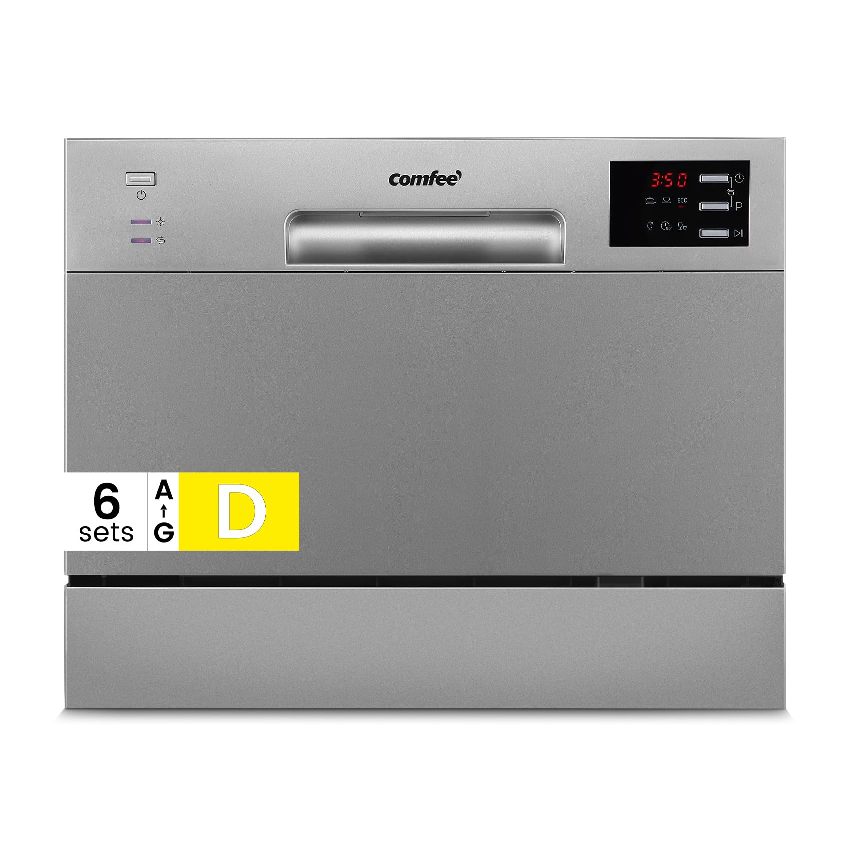 COMFEE' 2026 New Upgraded Table Top Dishwasher with 6 Place Settings, Mini Countertop Dishwasher for Small Families, Couples, Auto Open Dry, LED display, Delay Start, 47dB Quiet Noise, White — view 14