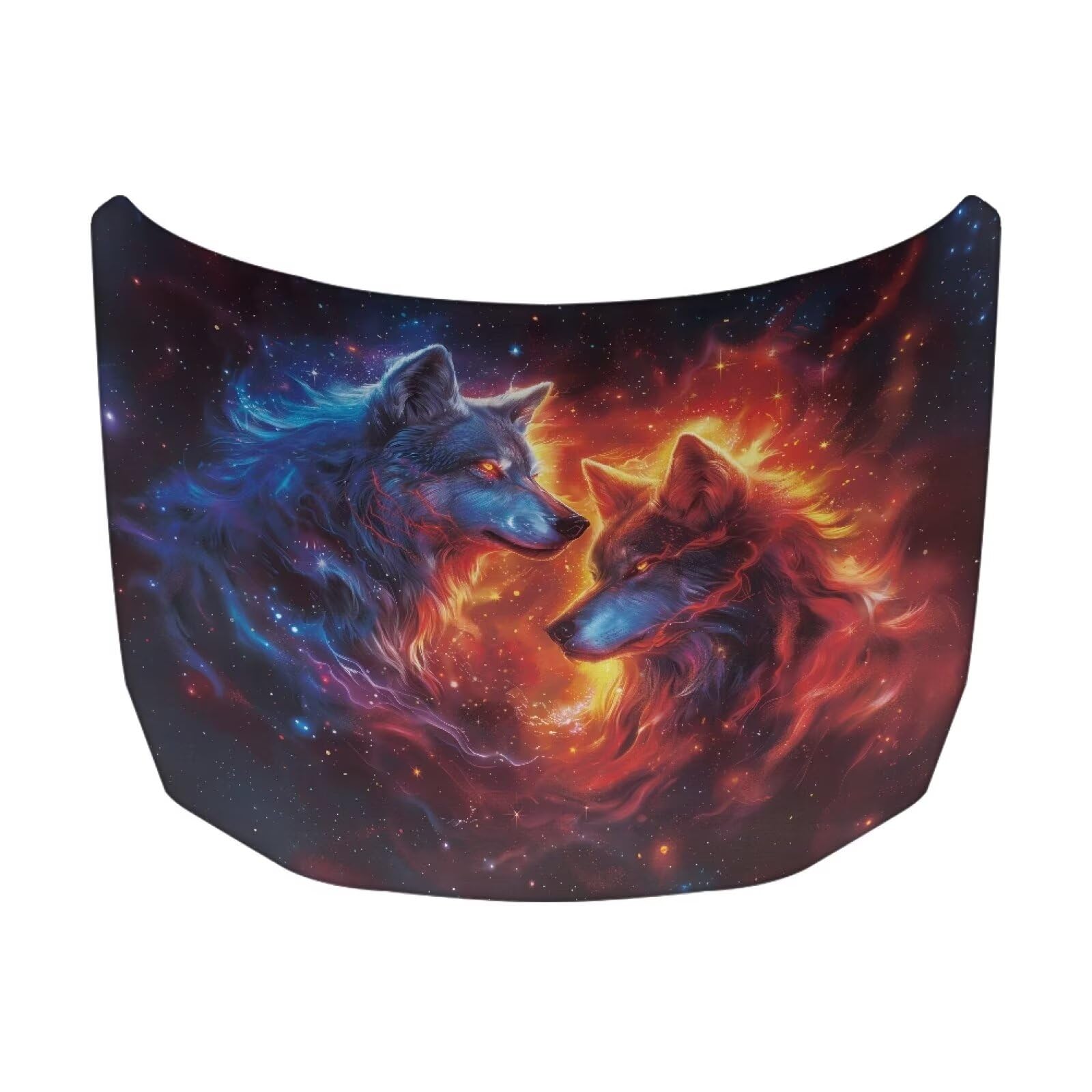 Cool Flame Wolf Car Hood Cover Stretch Polyester Cover for Car Hood Waterproof Automotive Exterior Accessories for Most Automotive Sedans Trucks Pickup Sports Cars