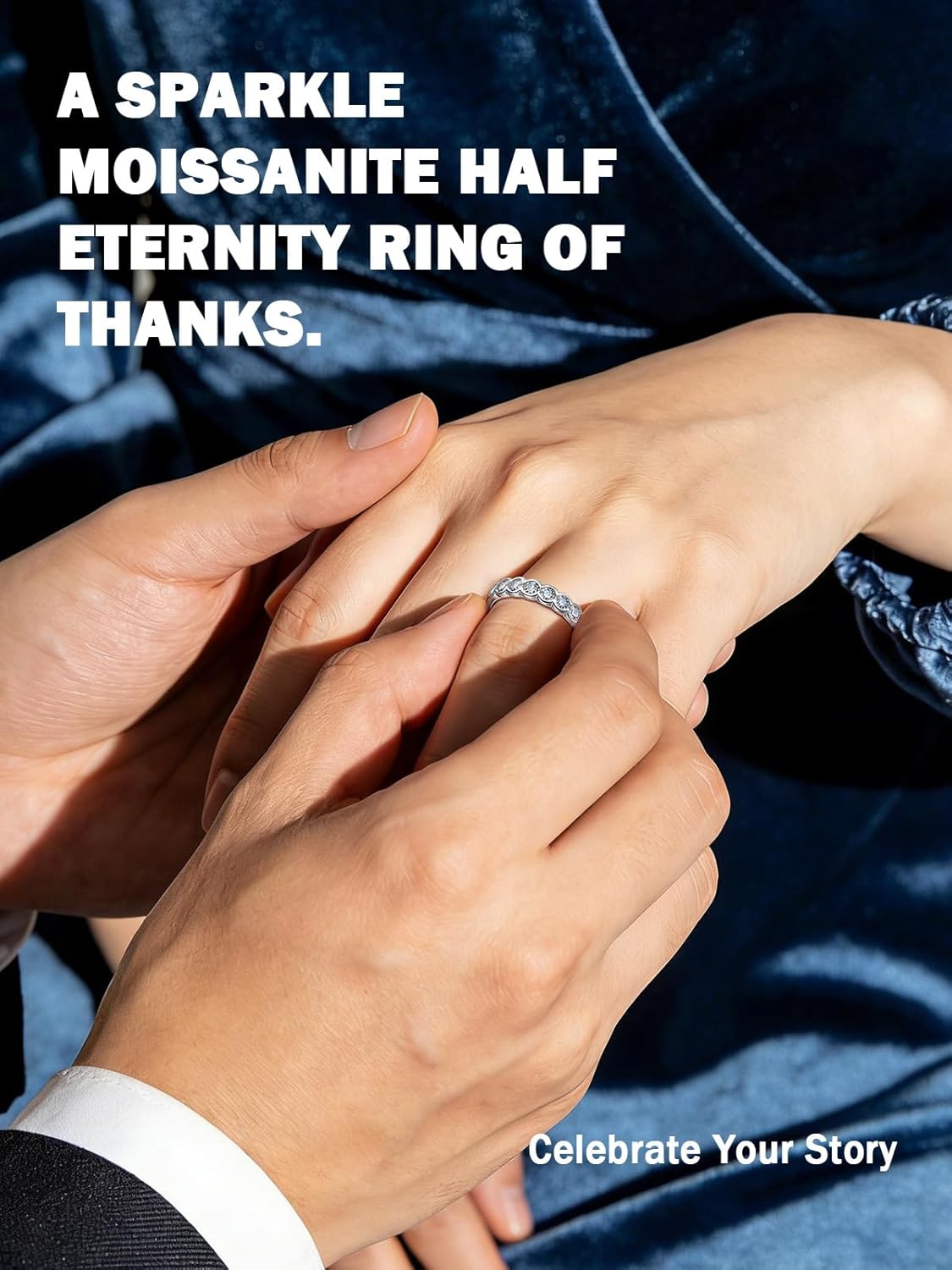 Moissanite Wedding Anniversary Rings for Wife Sentimental Thank You Gifts, 2.1CT Moissanite Half Eternity Ring Band, D Color VVS1, 925 Sterling Silver, White Gold Plated - Image 3