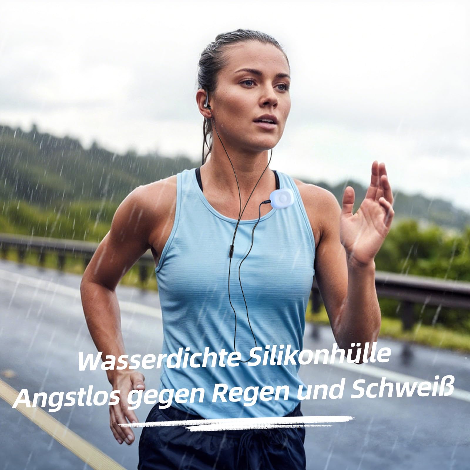 AGPTEK Mini Clip 64GB MP3 Player mit Bügel-Kopfhörer und Silikon Hülle, Leichter Sport Musik Player mit 5 Tasten und 2 Funktionsumschaltung Knöpfe, Blau