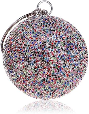 Sparkling Round Clutch Purse Women Crystal Evening Bag for Wedding Party, Silver-a, Small