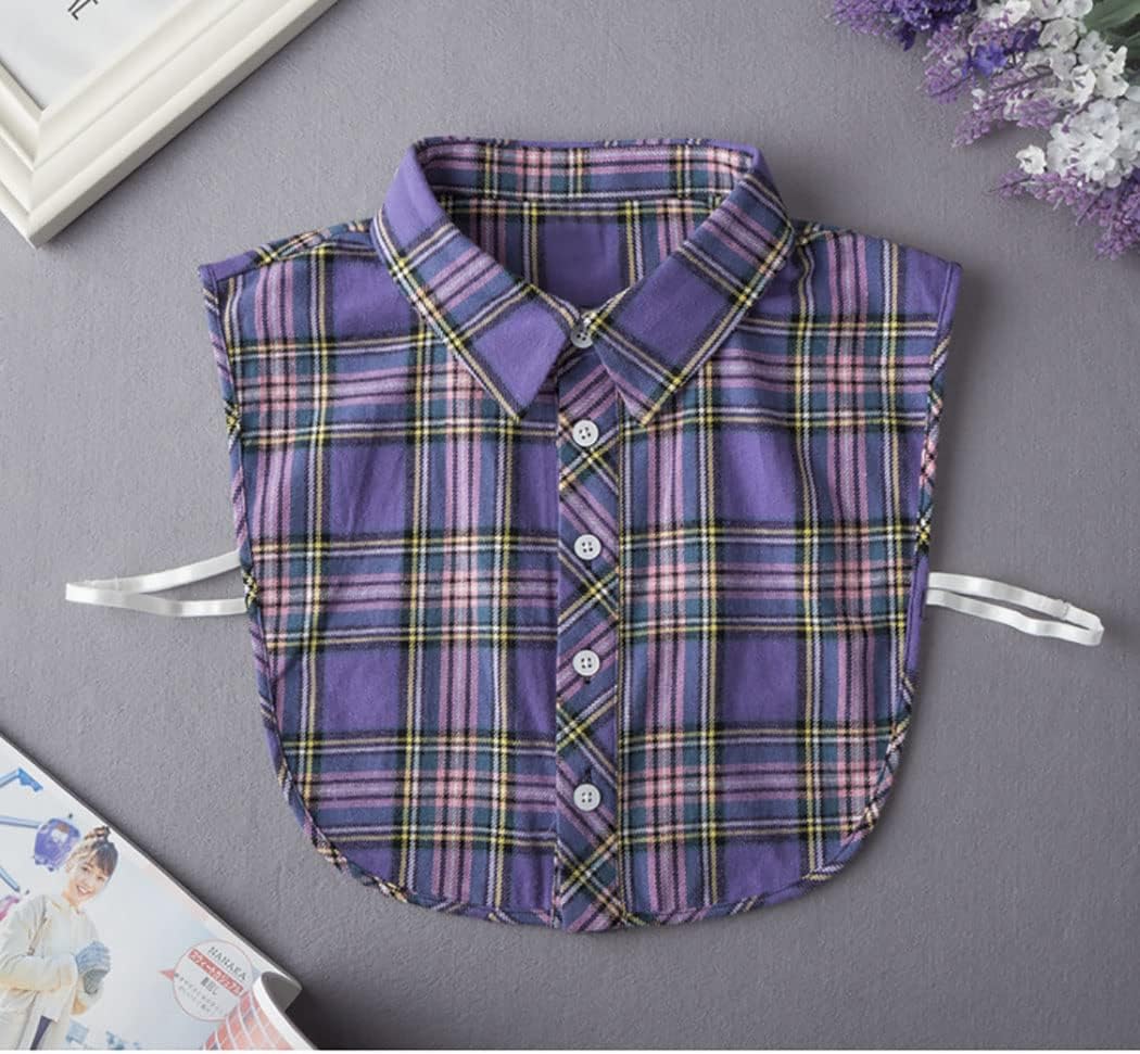 Women's Purple Plaid Detachable Collar Half Shirt Blouse Dickey Collar - Image 2