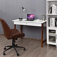 Vista 5 de Tangkula Escritorio blanco para computadora con cajón de almacenamiento, mesa de tocador de maquillaje, escritorio de estudio para oficina en casa