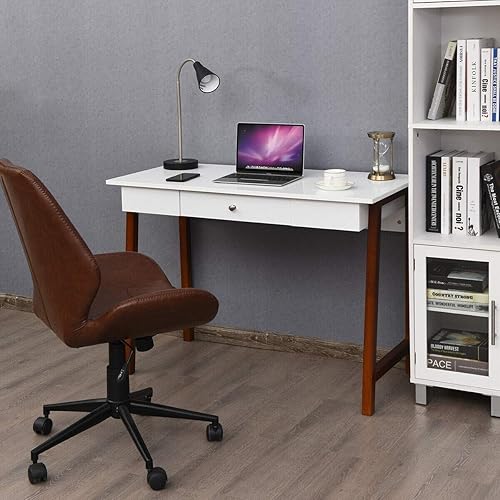 Miniatura 5 de Tangkula Escritorio blanco para computadora con cajón de almacenamiento, mesa de tocador de maquillaje, escritorio de estudio para oficina en casa,