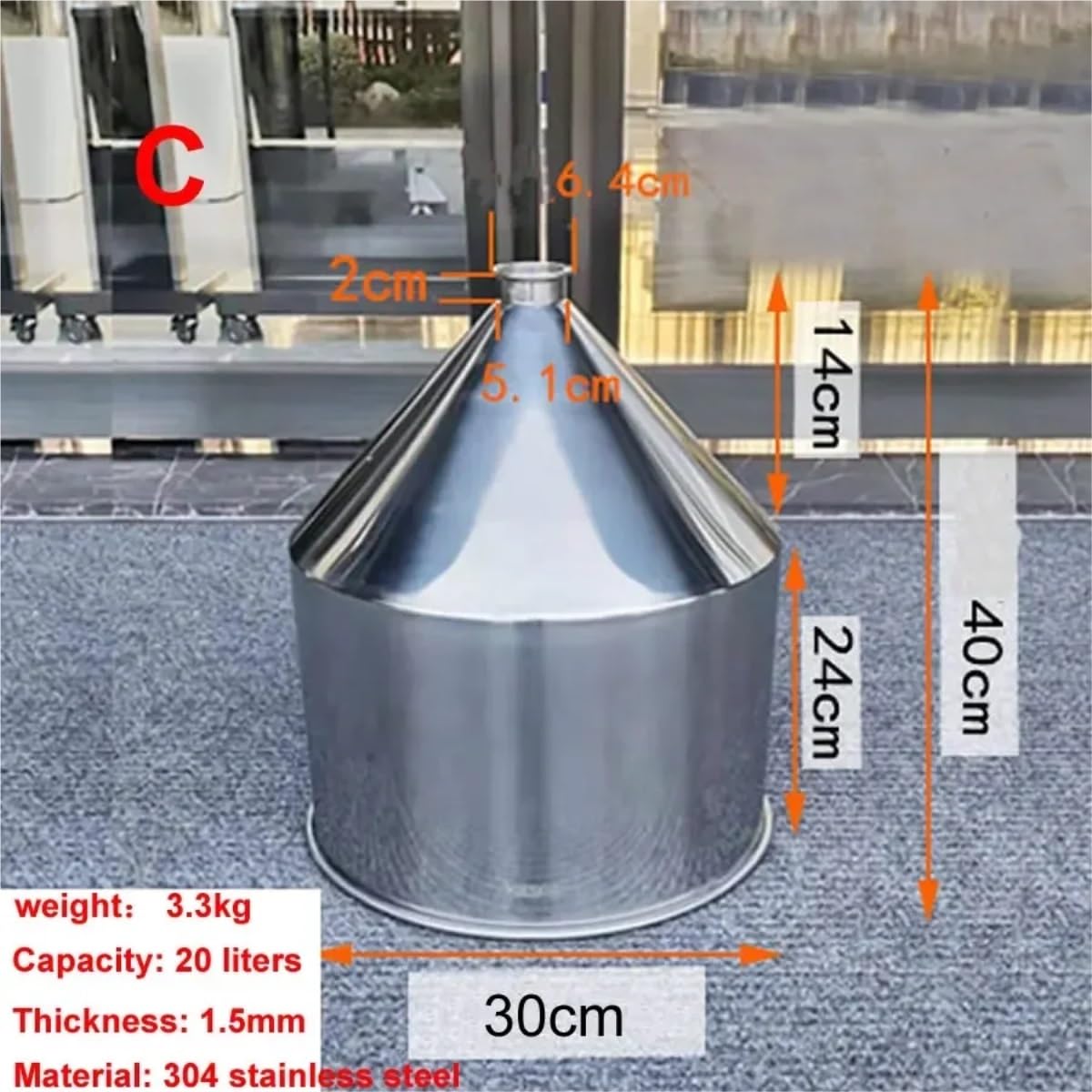 20L Embudo de tolva de Acero Inoxidable 304 Grado para el procesamiento Industrial de Alimentos Operaciones de llenado y descarrogación eficiente Construcción Resistente al óxido Duradero