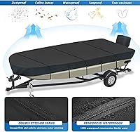 Vista 4 de Solim Funda para Barco Jon de 14 Pies con Cubierta para Motor, 1200D PU Impermeable Cubierta de Amarre de Servicio Pesado, Lona de Poliéster