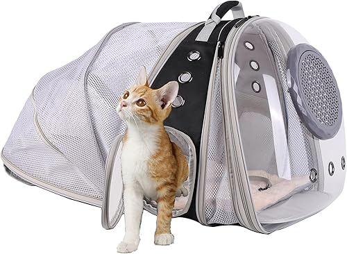 Miniatura 29 de Mochila polarizada doble expandible para gatos, adecuada para mascotas de hasta 20 libras, cápsula espacial expandible delantera y trasera