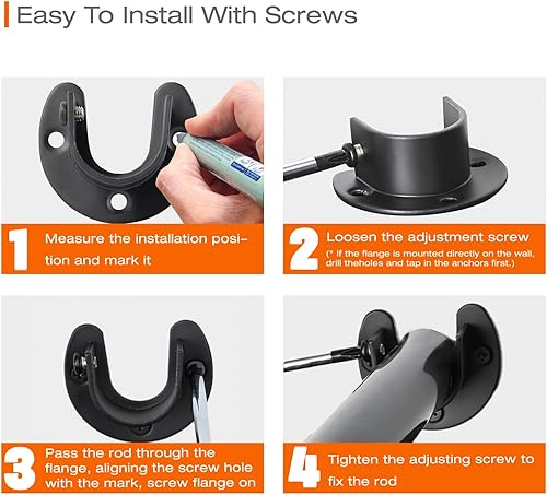 Miniatura 5 de Paquete de 8 soportes de barra de armario de acero inoxidable, soporte de extremo de barra de armario de 1-14 pulgadas, soporte de extremo de barra