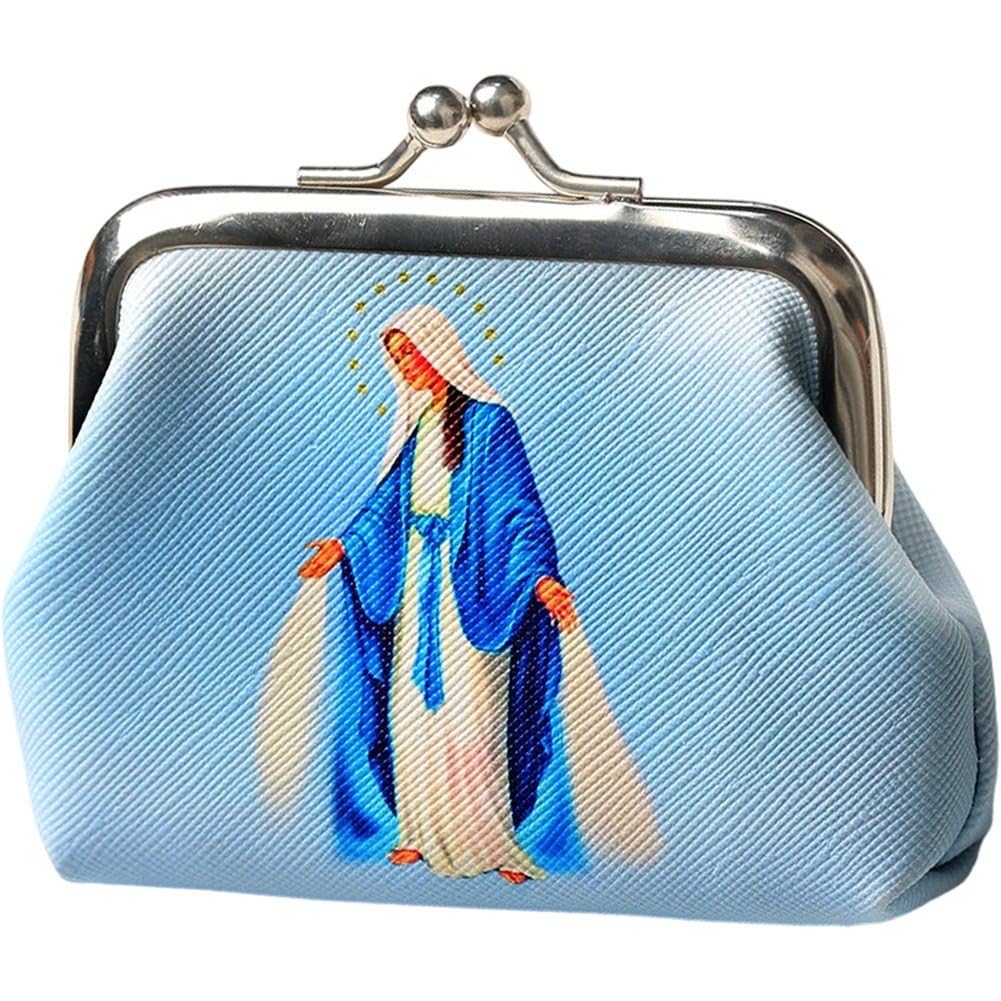 Sslvya Catholic Rosary Pouch, Small Coin Purses Beads Holder Bag with Kiss Lock Closure, Religious Jewelry Storage Box for Necklace Rosary Beads