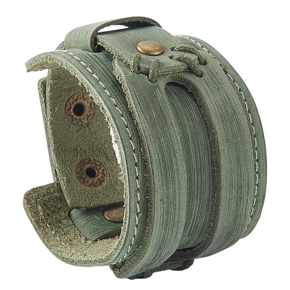 GORGECRAFT GORGECRAFT Pulsera de Cuero Genuino Estilo Punk para Hombre Brazalete de Cuero Vacuno Estilo Gótico Nórdico Ajustable Estilo Vikingo con Cordón Ancho Ideal como Disfraz para Mujer Y Hombre.