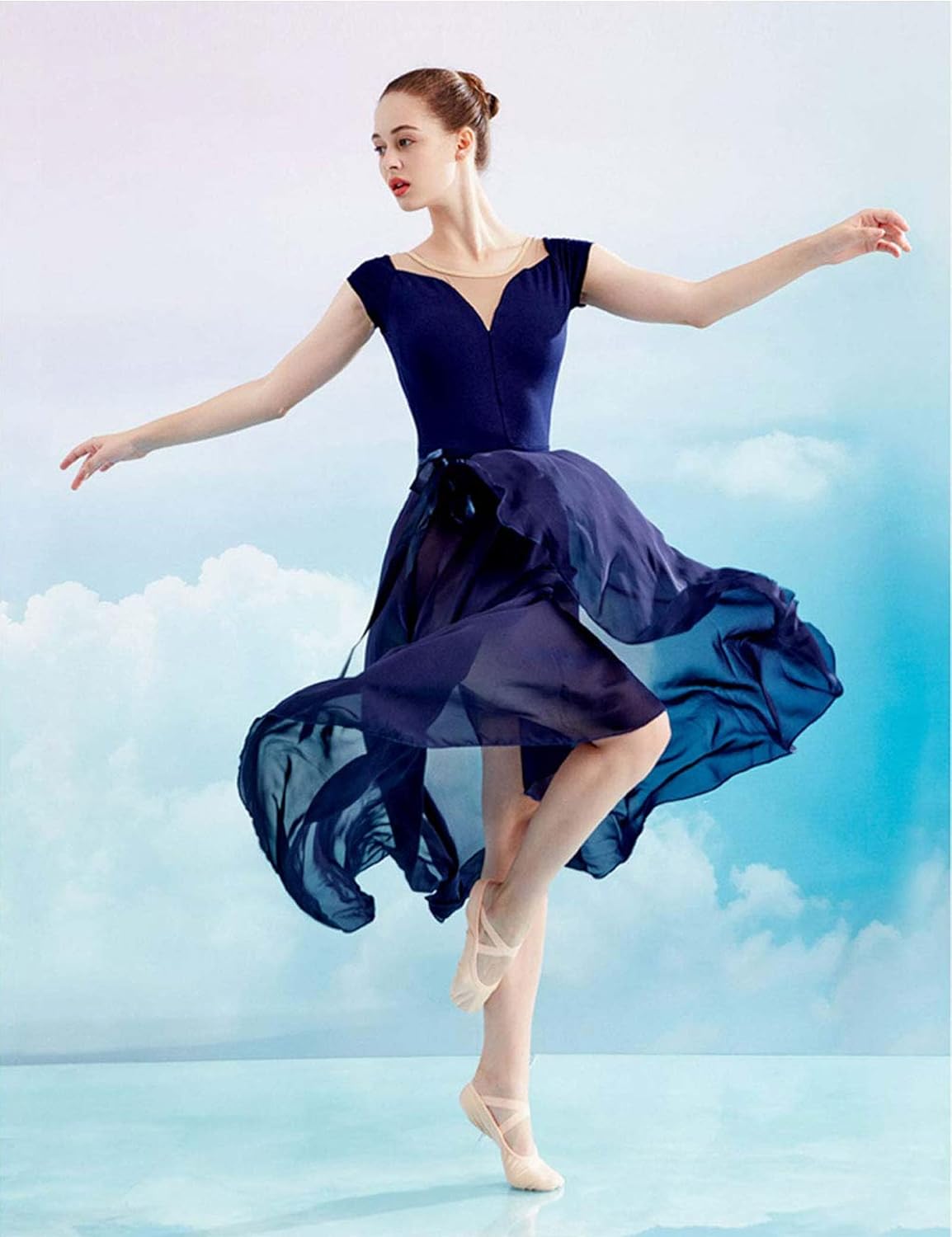 Daydance Women's Ballet Skirts Long Sheer Dance Skirts Black with Tie Waist - Image 3