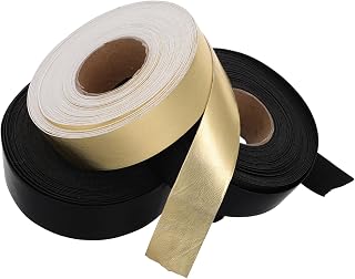 3rollos Banda De Borde De Cuero Artificial Negra y Dorada De Tiras De Cuero Sintético para Manualidades Materiales