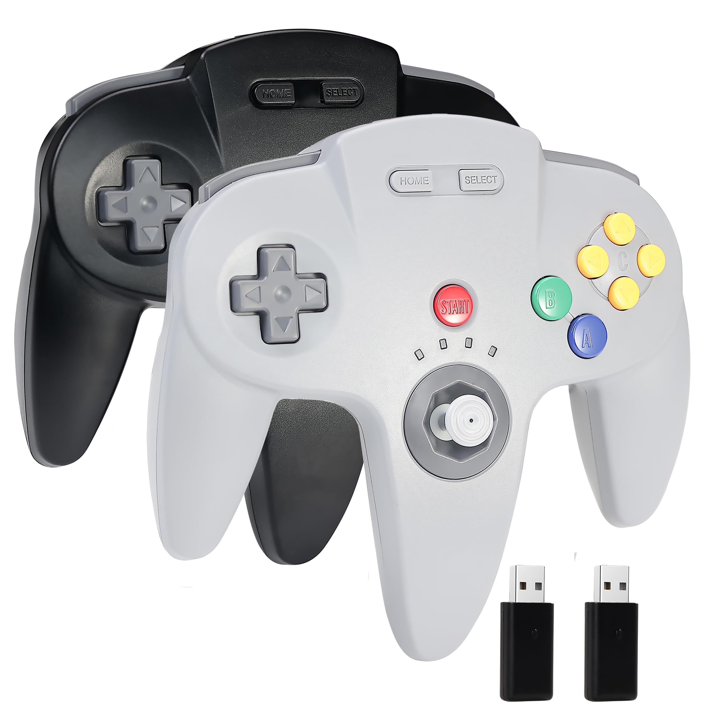 miadore 2 PCS Controller wireless N64 per Switch 1 2/OLED/lite,Plug & Play | Controller per PC con ricevitore USB a 2,4 GHz,batteria da 500 mAh,vibrazione integrata,Per PC,Mac,Raspberry Pi (nero+grigio)
