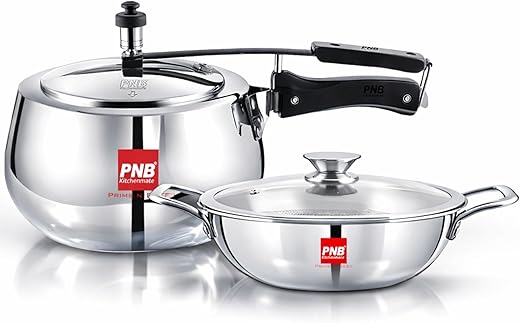 PNB Kitchenmate ISI Certified Induction friendly cookware | Triply pressure cooker 3 litre and Triply stainless steel kadai -22 cm | Honey comb…