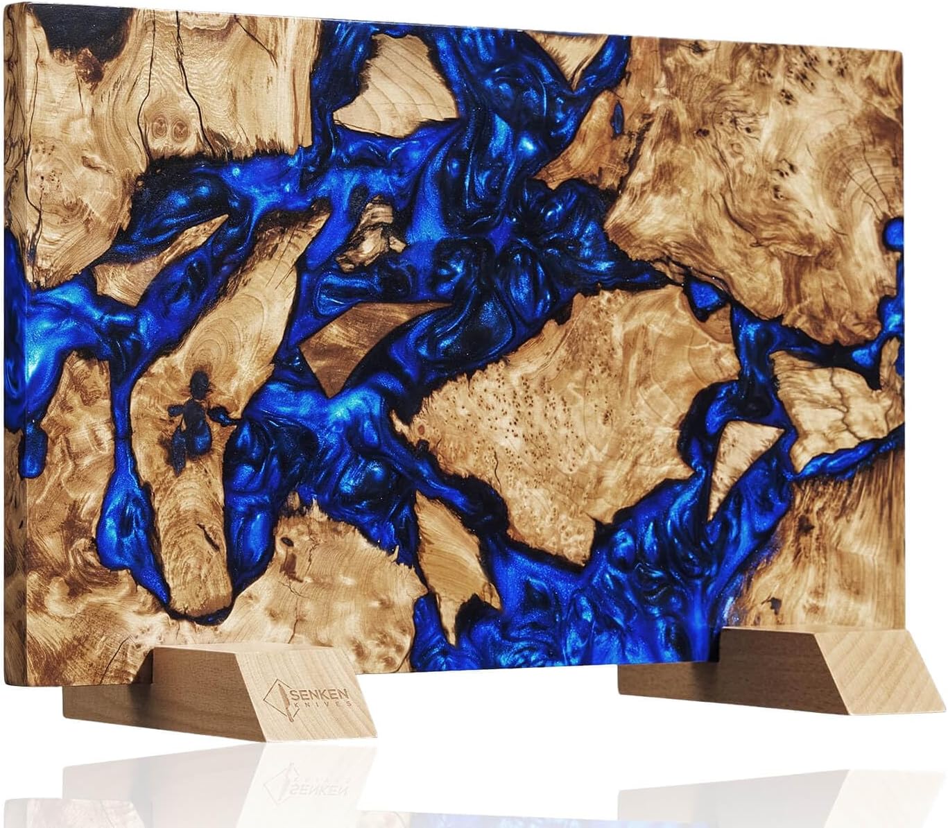 SENKEN "Dark Tsunami" Extra Large Magnetic Knife Block - Holds Up to 16 Knives - Knife Block without Knives, Beautiful Dark Blue Resin Burl Wood Blend Knife Holder ("Dark Tsunami " Blue Resin Blend)