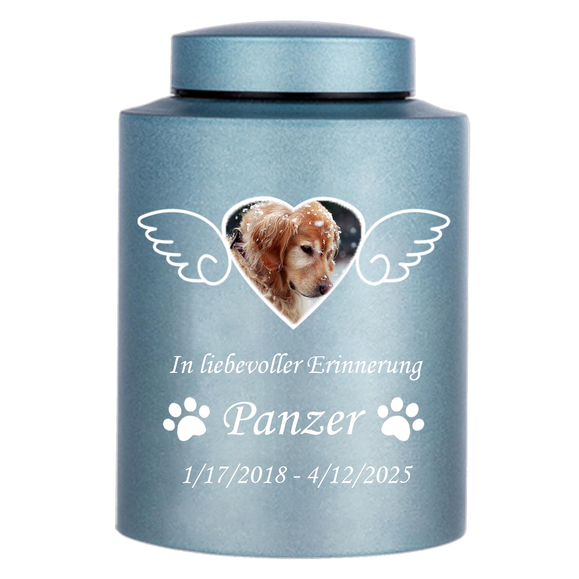 Custom Urns for Dogs Cats Ashes Personalized Pet Urn with Name and Photo for Pet Memorial Keepsake Pet Cremation Memorial Urn for Loss of Dog Cats Engraved Pet Funeral Urns (Wings)