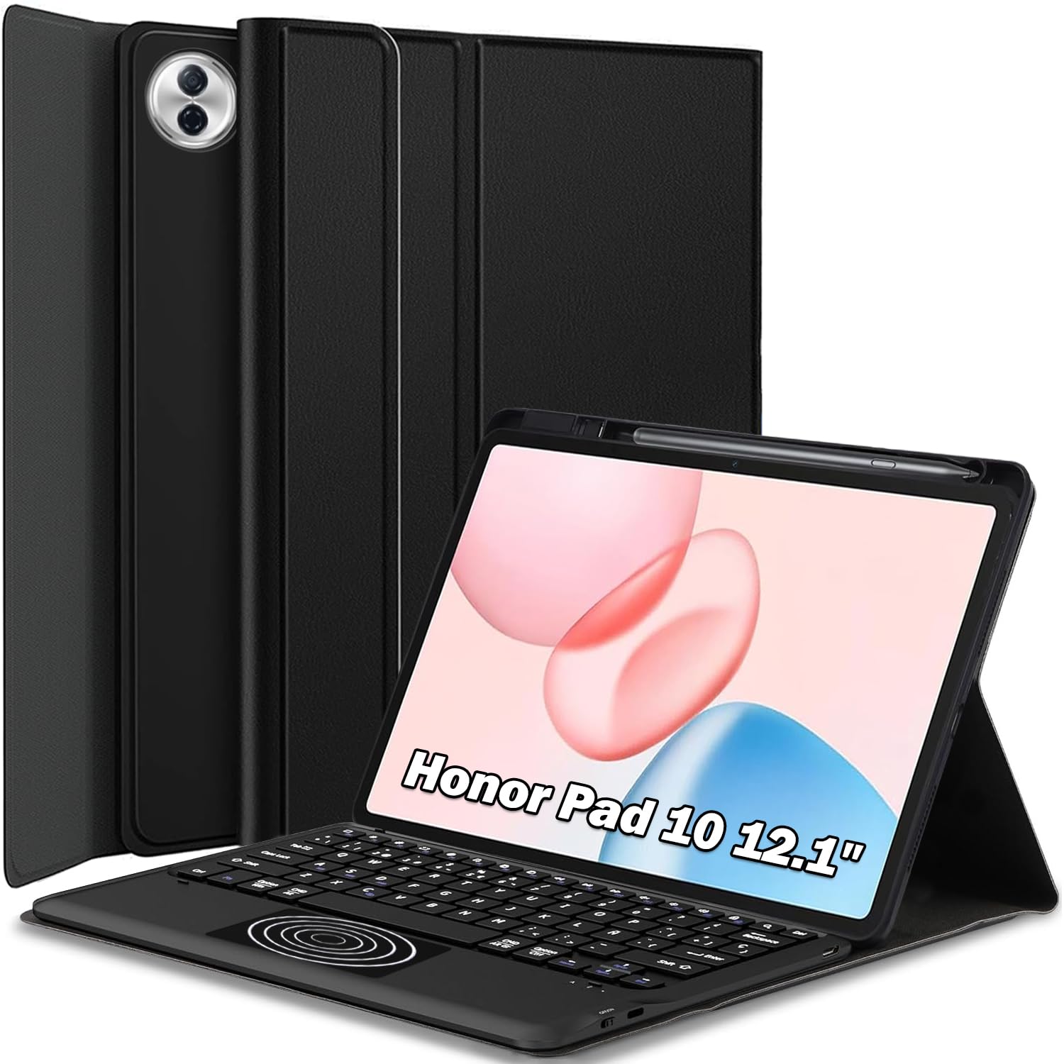 Keyboard Case for Honor Pad 10 12.1 Inch 2025 Tablet, Smart Touchpad, Detachable Bluetooth Wireless Trackpad Keyboard & Slim PU Stand Cover for Honor Pad 10 with Pen Holder (Honor Pad 10)