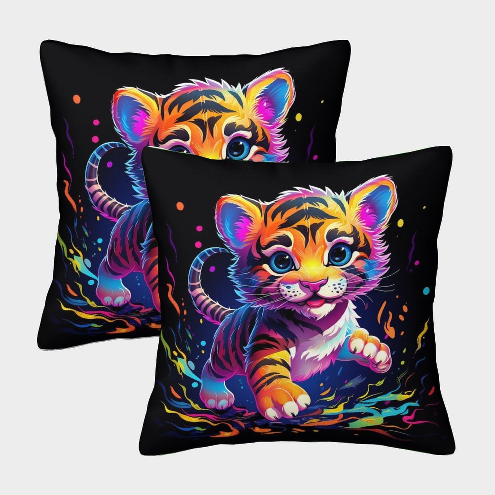 QFVANSIYO Vivid Tiger 3D Printed Pillowcase Microfiber Bedroom Decor Animal Pattern Pillow Cover Soft Breathable for Adults Teens 45x45cm