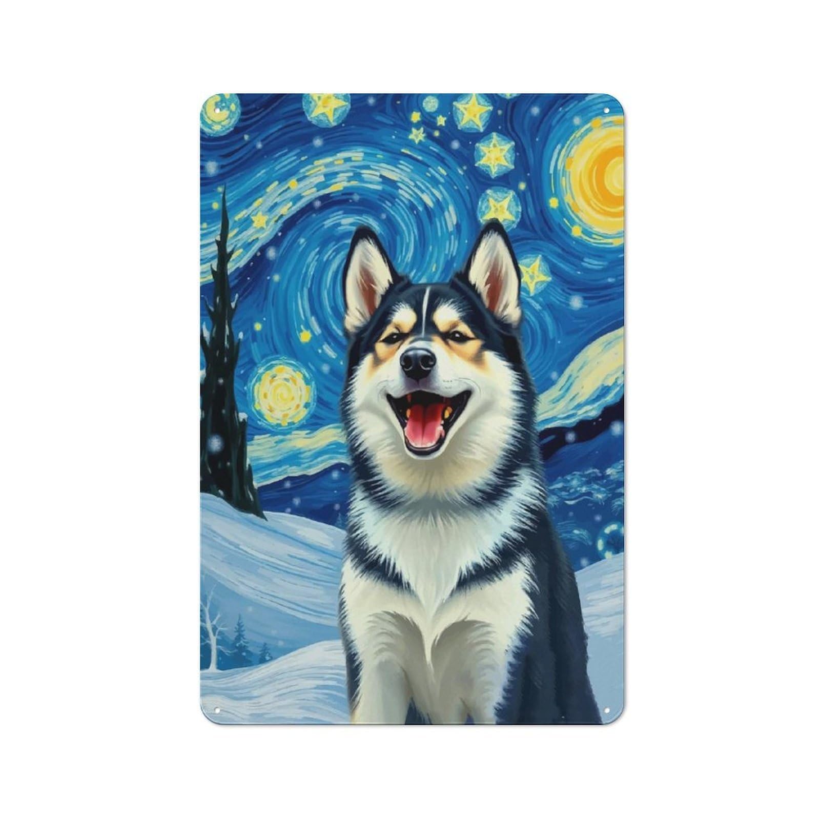 Junmoney Style-18 Tin Wall Plaque 30X20cm With Siberian Husky Starry Night For Café Or Home Bar, New-Space Wall Decor For Hospitality Decor Collectors