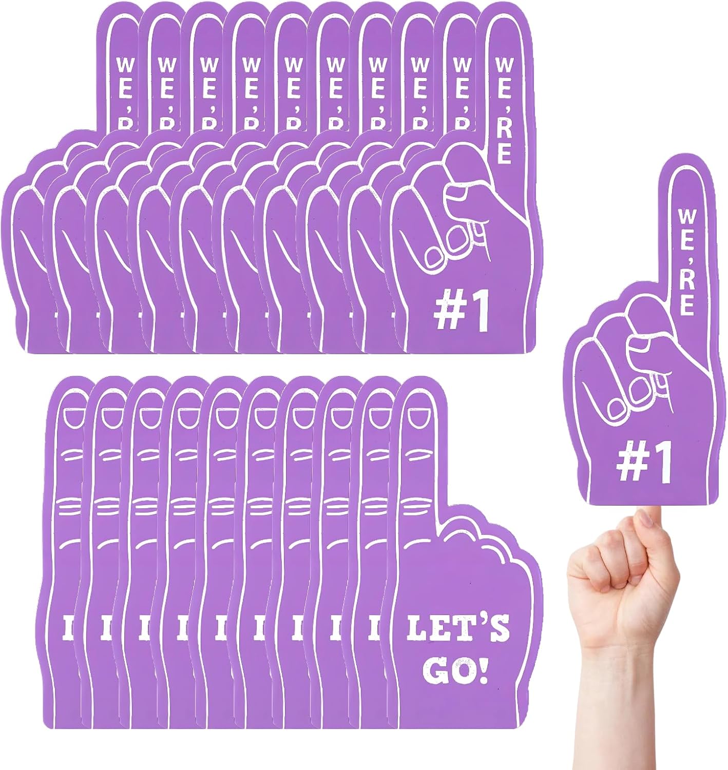 20-Pack Mini Foam Fingers, Sports Party Favors for Number 1 Fans