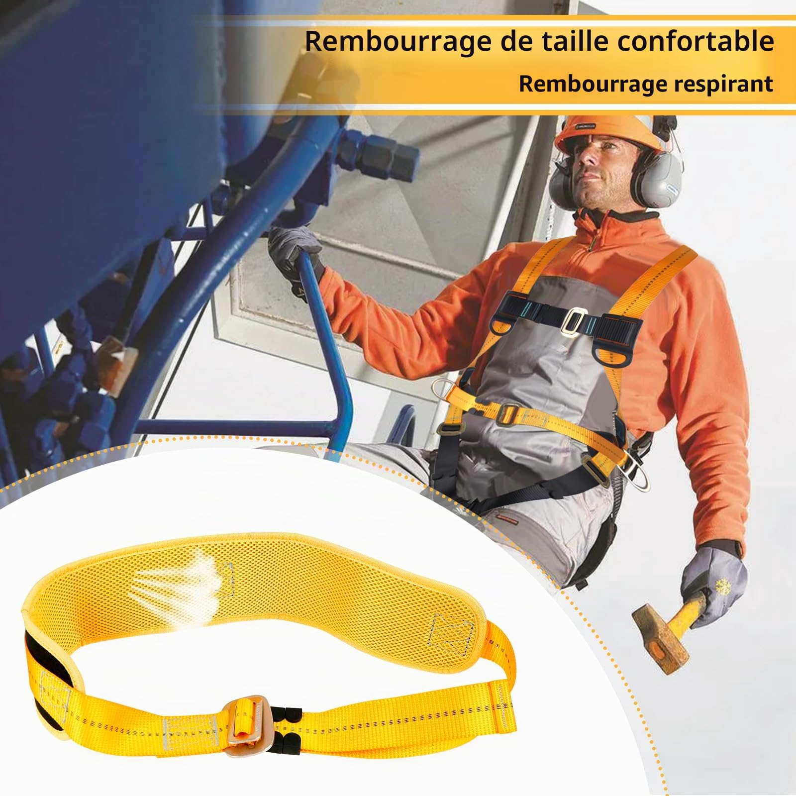 Harnais de sécurité antichute avec double longe et crochets, harnais anti chute intégral réglable pour homme, travaux en hauteur, escalade, toiture, extérieur, charge 100 kg, conforme EN 361/354/355