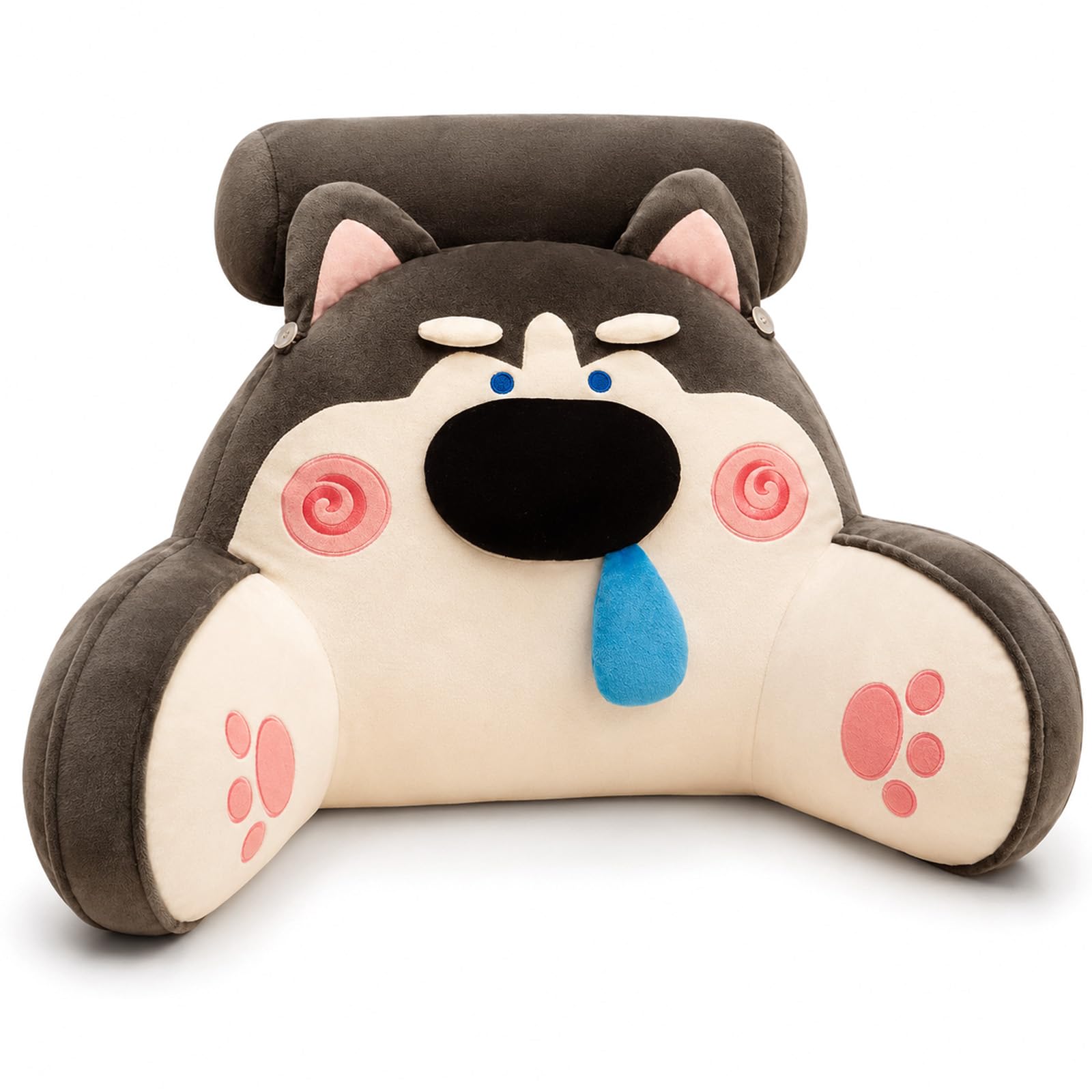 AZMAHT Reading Pillow, Plush Back Support Cushion with PP Cotton Filling, Raised Back & Armrests Support Pillow, Cute Back Support Pillow for Bed, Sofa, Gaming & Student Rooms,Grey Dog,75X50CM