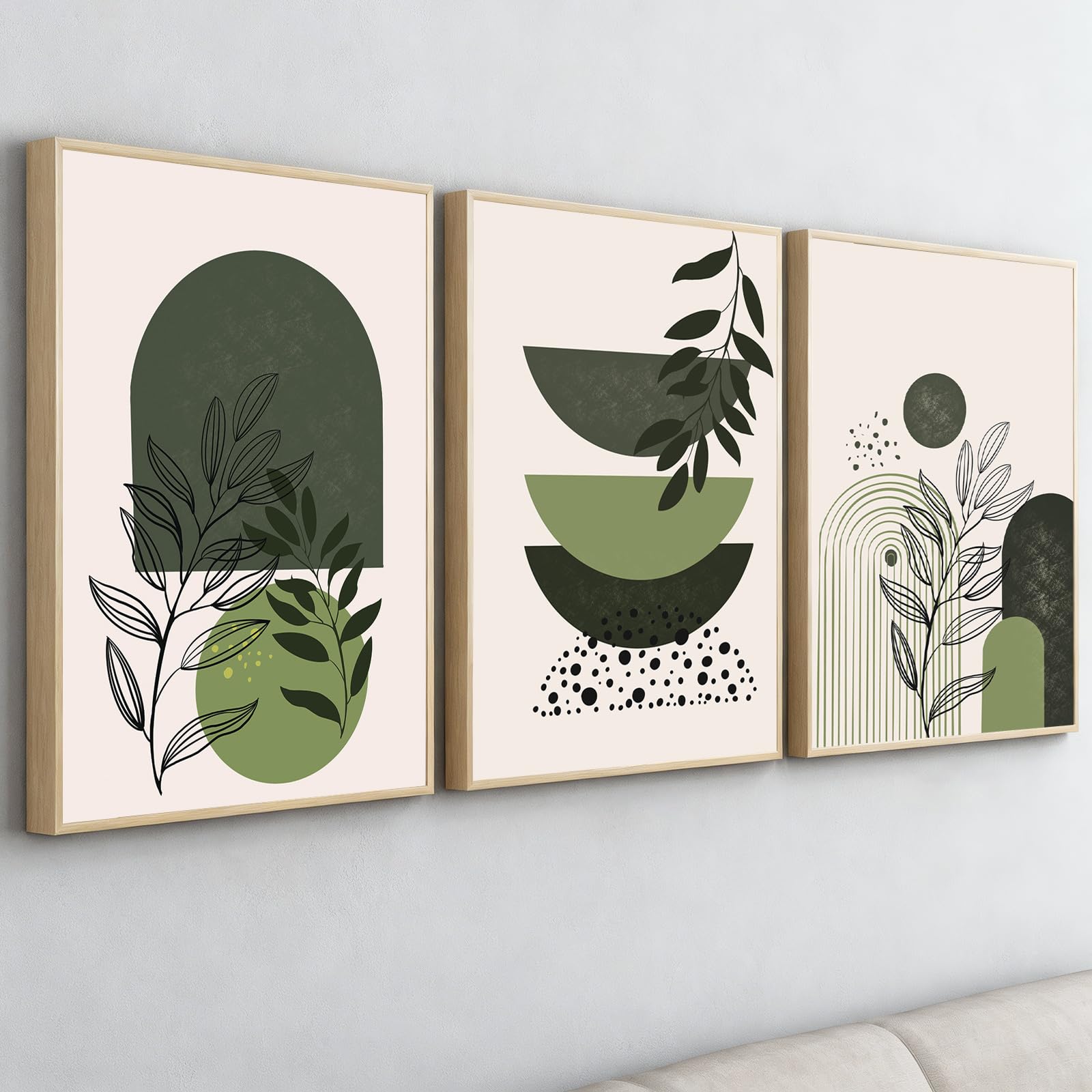 Set di 3 stampe artistiche da parete su tela stile bohémien, decorazione da parete botanica verde terracotta, linee neutre, stampe per soggiorno, camera da letto, ufficio, decorazione per la casa, con