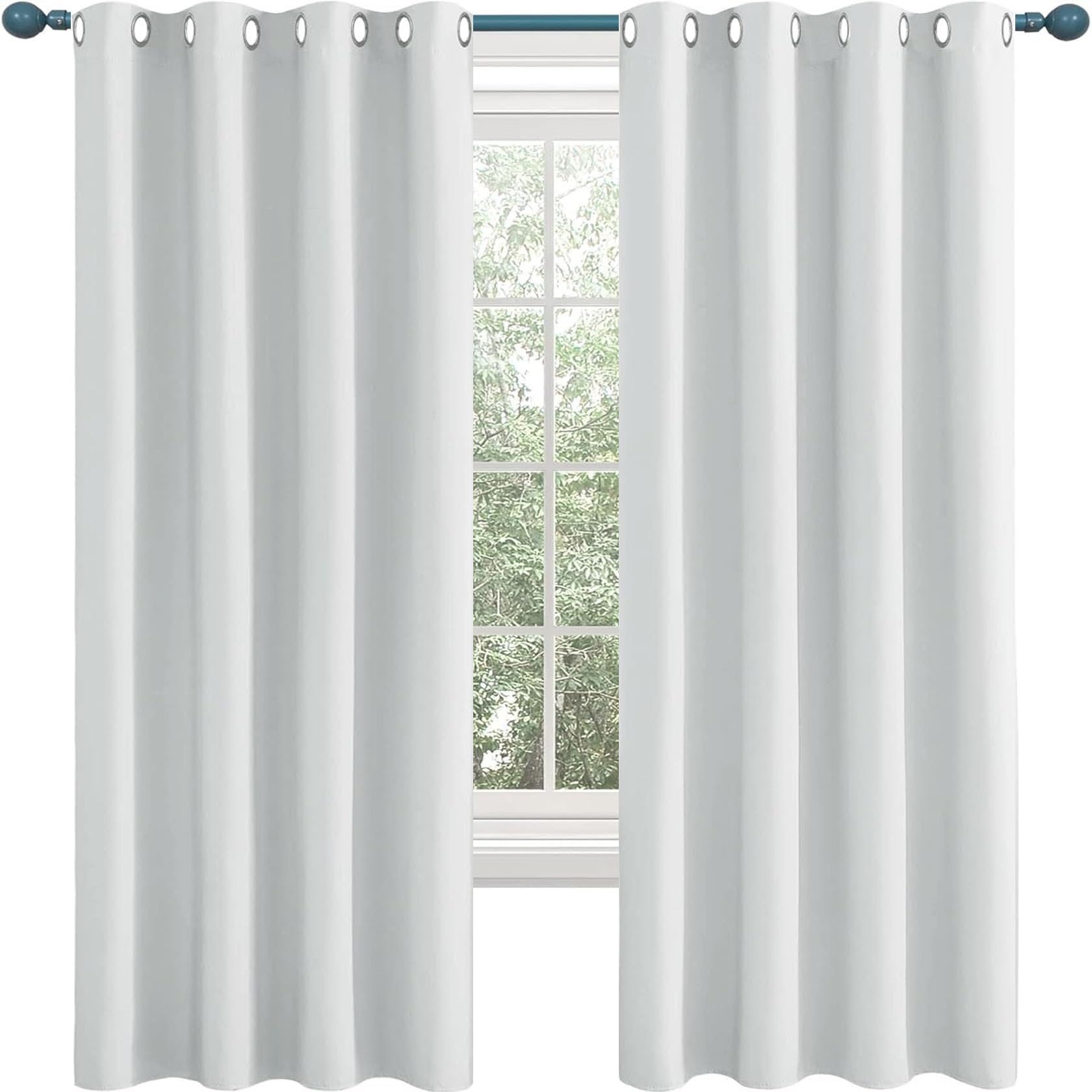 Eyelet Blackout Curtains 45 x 210 cm Energy Saving Thermal Insulated Thermal Curtains & Drapes Short Blackout Curtains 2 Panels for Living Room, White