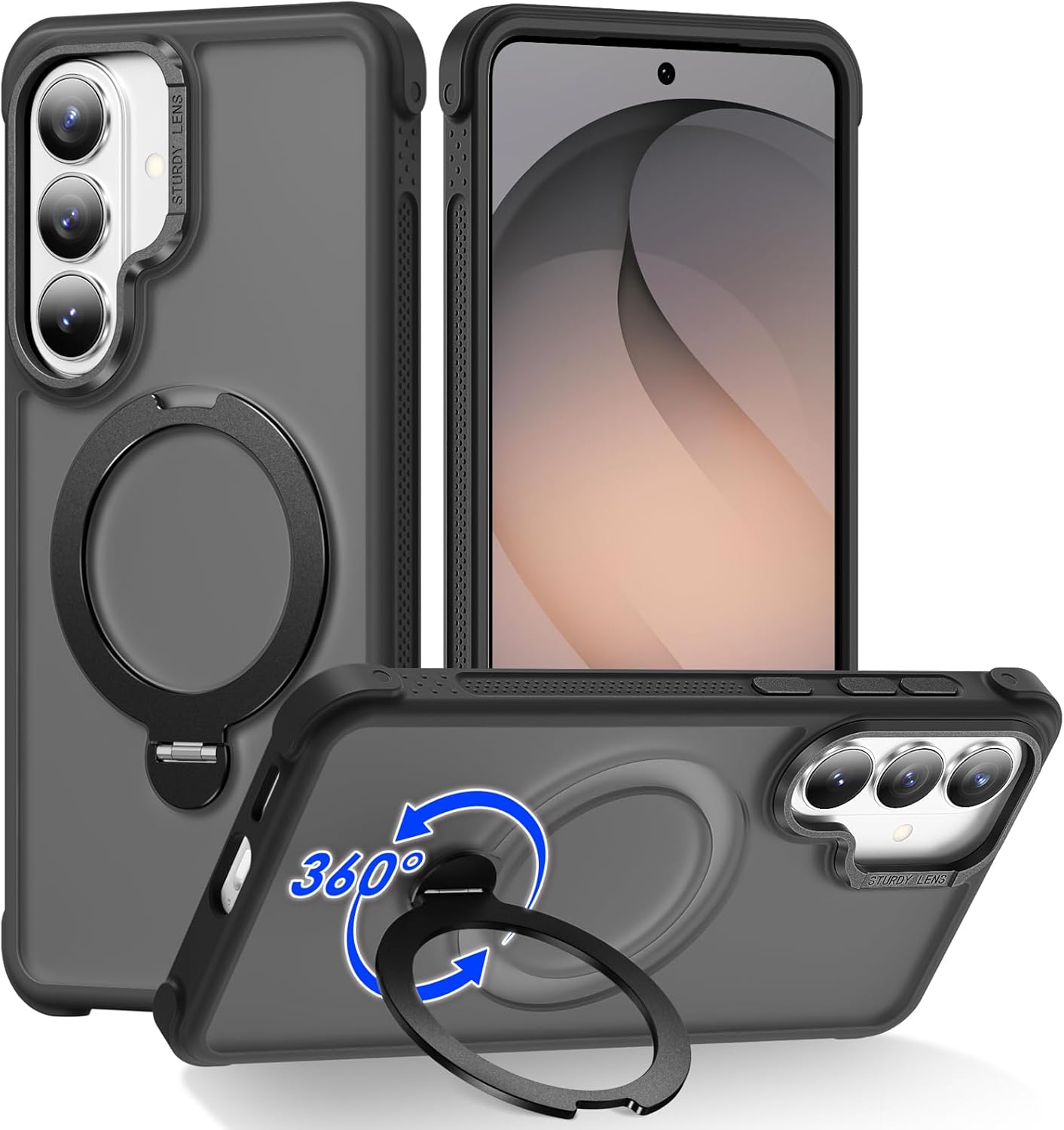 Designed for Samsung Galaxy S26 Case with Magnetic Stand, Clear Case [Military Drop Protection][Great Grip Feeling] Slim Shockproof Phone Cover for S26, Black