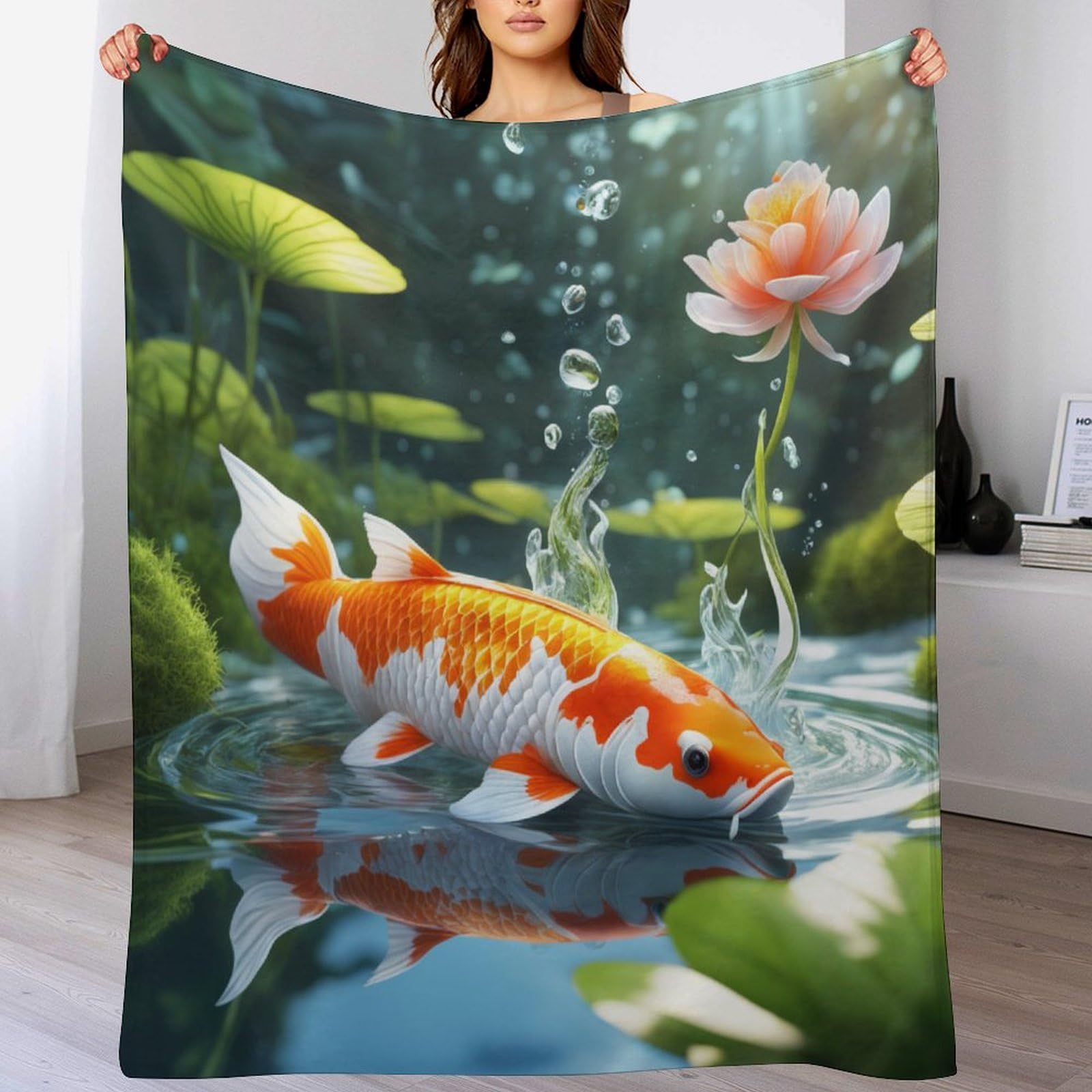 Manta de franela de peces Koi colcha polar decorativa para regalar en ocasiones especiales