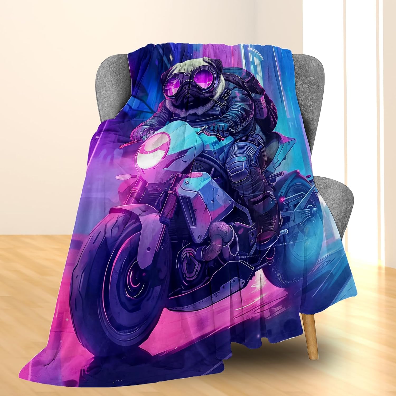 Pug Rider Blanket | Soft Warm Fuzzy Lightweight Animal Flannel Throw Blanket Perfect for Couch, Bed, Travel & Outdoor Use, Cozy Blankets for Adults Kids Boys Girls & Pug Dog Lovers 60×50 in - Image 2