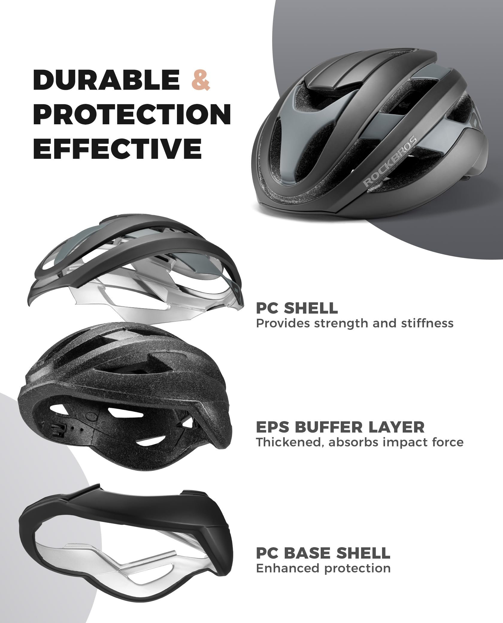 ROCKBROS Casco Bicicleta Adulto Ligero con 7 Forros Desmontables para MTB Carretera Urbano y Gafas de Sol Polarizada UV400 TR90 para Senderismo Correr Actividad