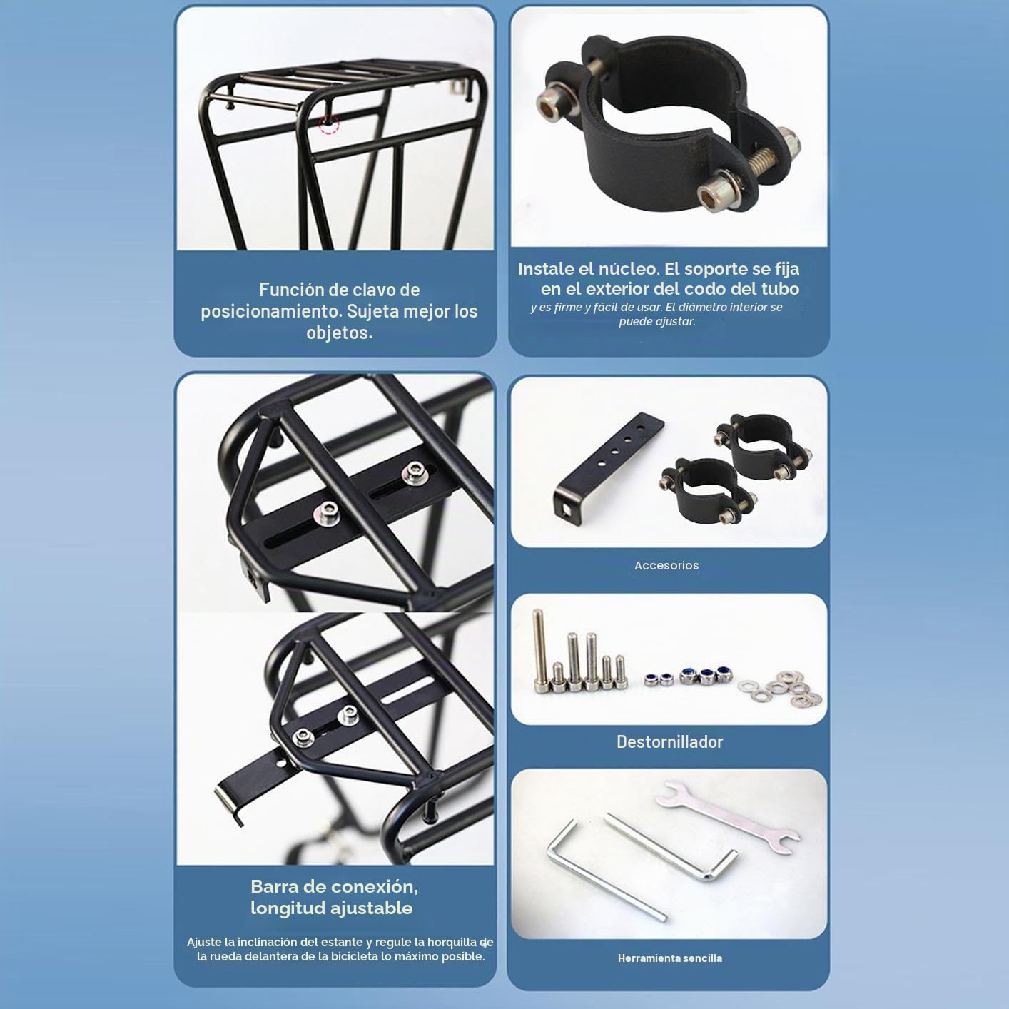 Portaequipajes para Bicicleta: portaequipajes Delantero y Delantero, 25 kg de Capacidad de Carga, de Acero para conducción en Carretera