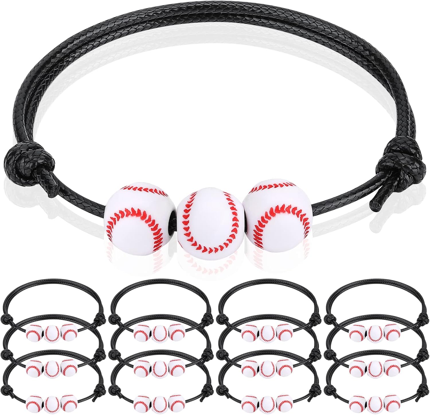 12Pcs Baseball Charm Bracelets - Baseball Party Favors & Gifts for Teen Women Men - Adjustable Wristbands - Sport Bracelet for Birthday Party, Christmas & Holiday