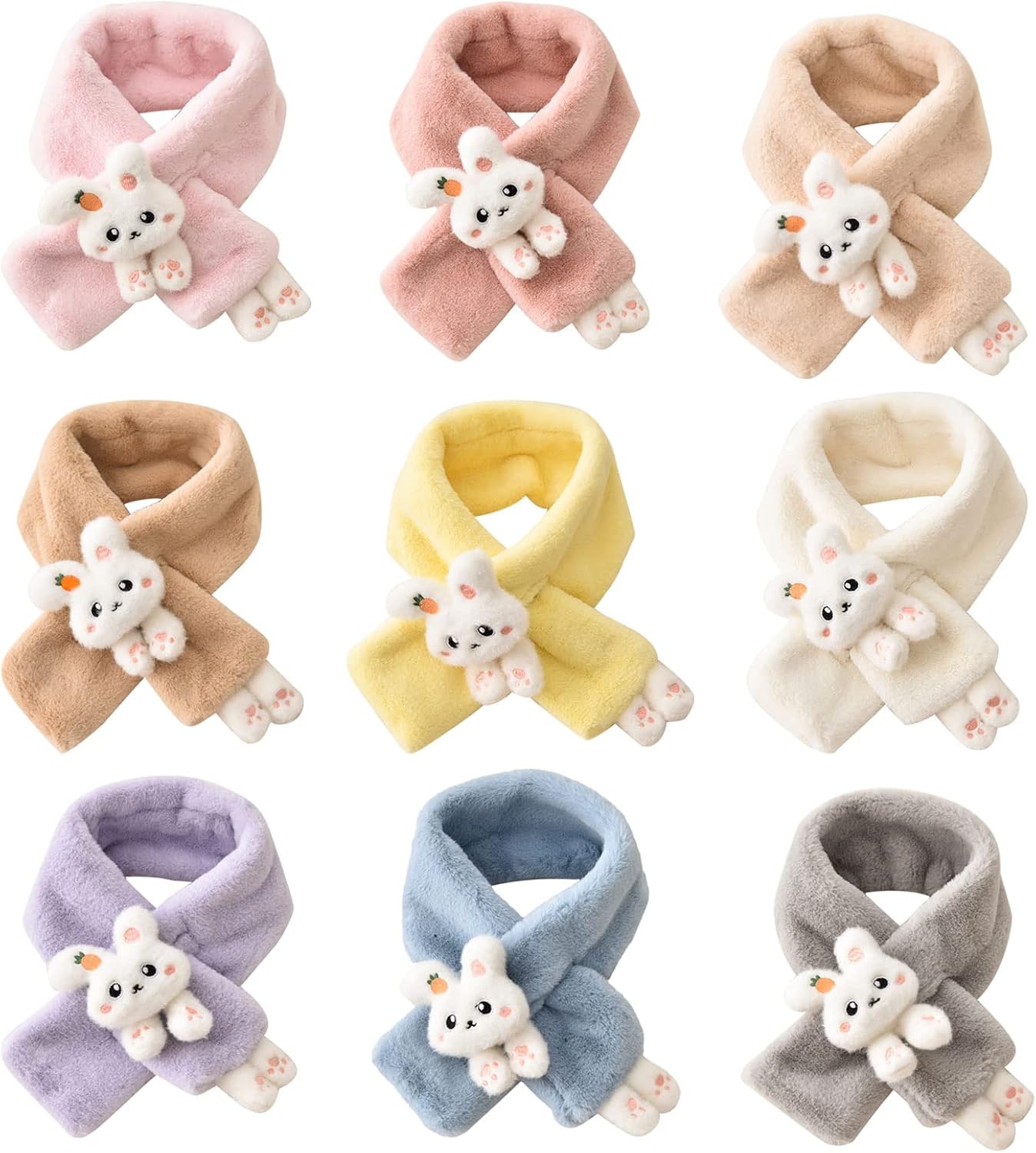Girls Winter Warm Thicken Scarfs Cartoon Faux Plush Cross Collar Scarf Shawl Lovely Warm Soft Scarf Winter