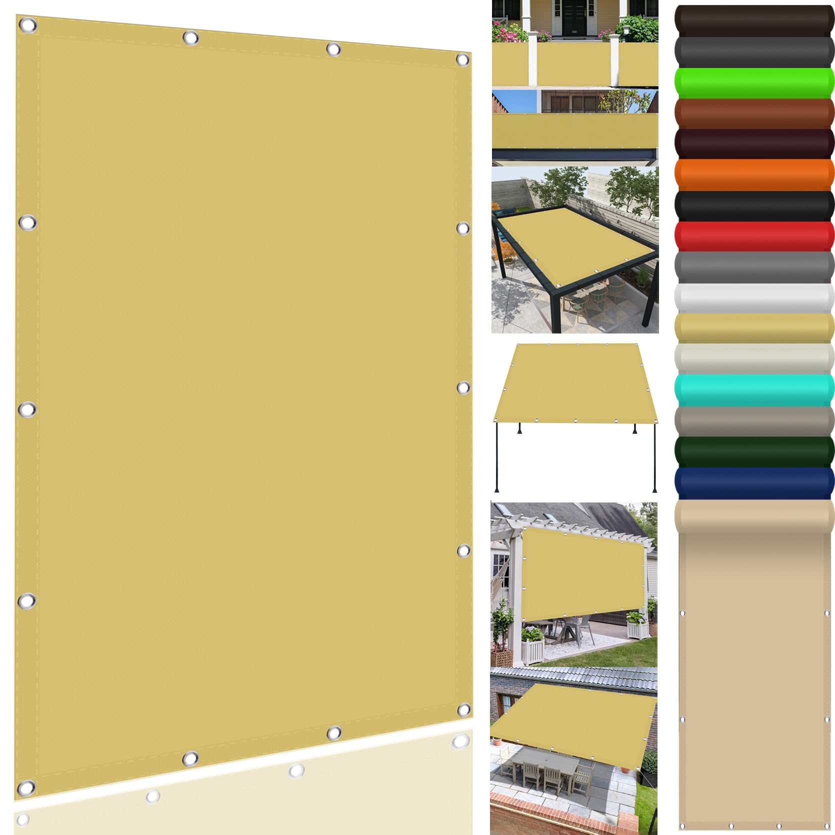 GLDYTVF Waterproof Sun Shade Sail 190 x 220 cm UV Protection Awning Fabric for Balcony Carports Kennels Custom Cream Color