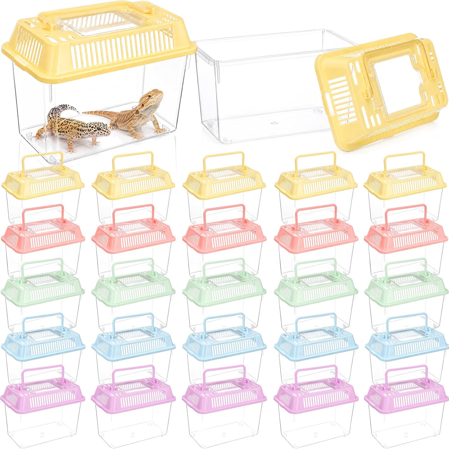 LemonRoad 25 Pcs Plastic Reptile Terrariums Carrier Cage Small Animal Terrarium Boxes 5.9" x 3.7" x 4.3" Enclosure Breeding Box Hatching Container Fish Tank with Ventilated Lid for Tarantula Spider