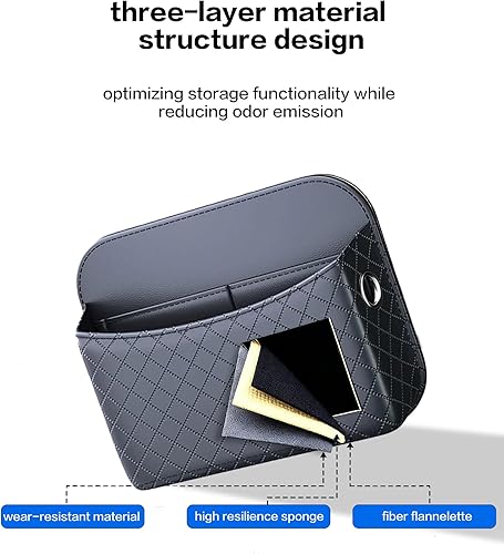 Miniatura 4 de Organizador de bolsillo lateral autoadhesivo para asiento de automóvil con puerto de cable - Bolsa de almacenamiento de cuero PU negro para teléfono