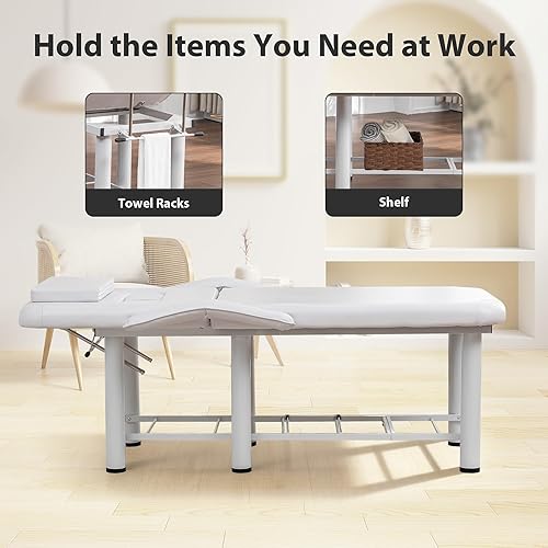 Miniatura 8 de Cama de masaje profesional con respaldo ajustable, reposacabezas extraíbles y cojines de pecho, reposabrazos y estante de almacenamiento, mesa de