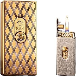 Vintage Metal Trench Kerosene Lighter, Classic Soft Flame, Refillable Kerosene Flip Top Lighter, Great for Outdoor Candle Travel(Gold3)