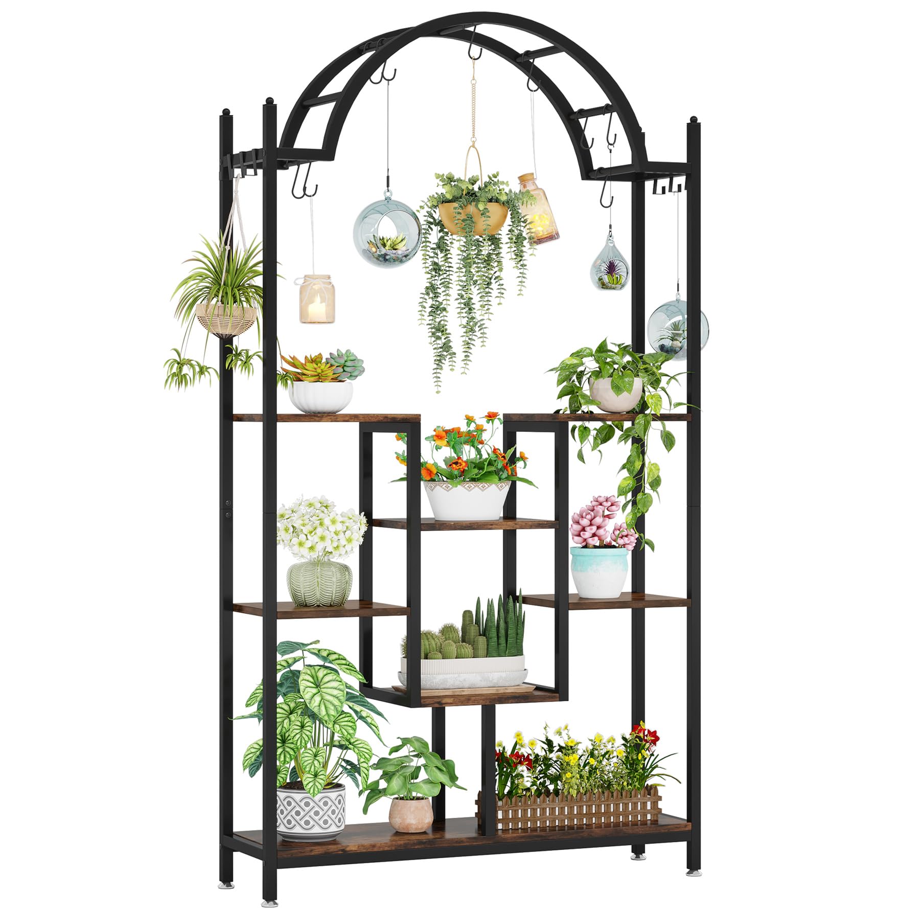 LITTLE TREE 74.8 Inch Tall Indoor Plant Stand, 5-Tier Large Metal Plant Shelf Flower Display Rack,Brown