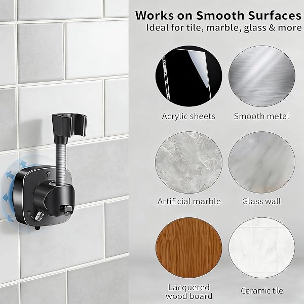Supporto Soffione Doccia Senza Forare, Supporto Doccia Girevole a 360° con Ventosa, Porta Soffione Doccia Rimovibile per Superfici Lisce, Antiscivolo e Antiruggine, Grigio, Accessori Bagno - 5