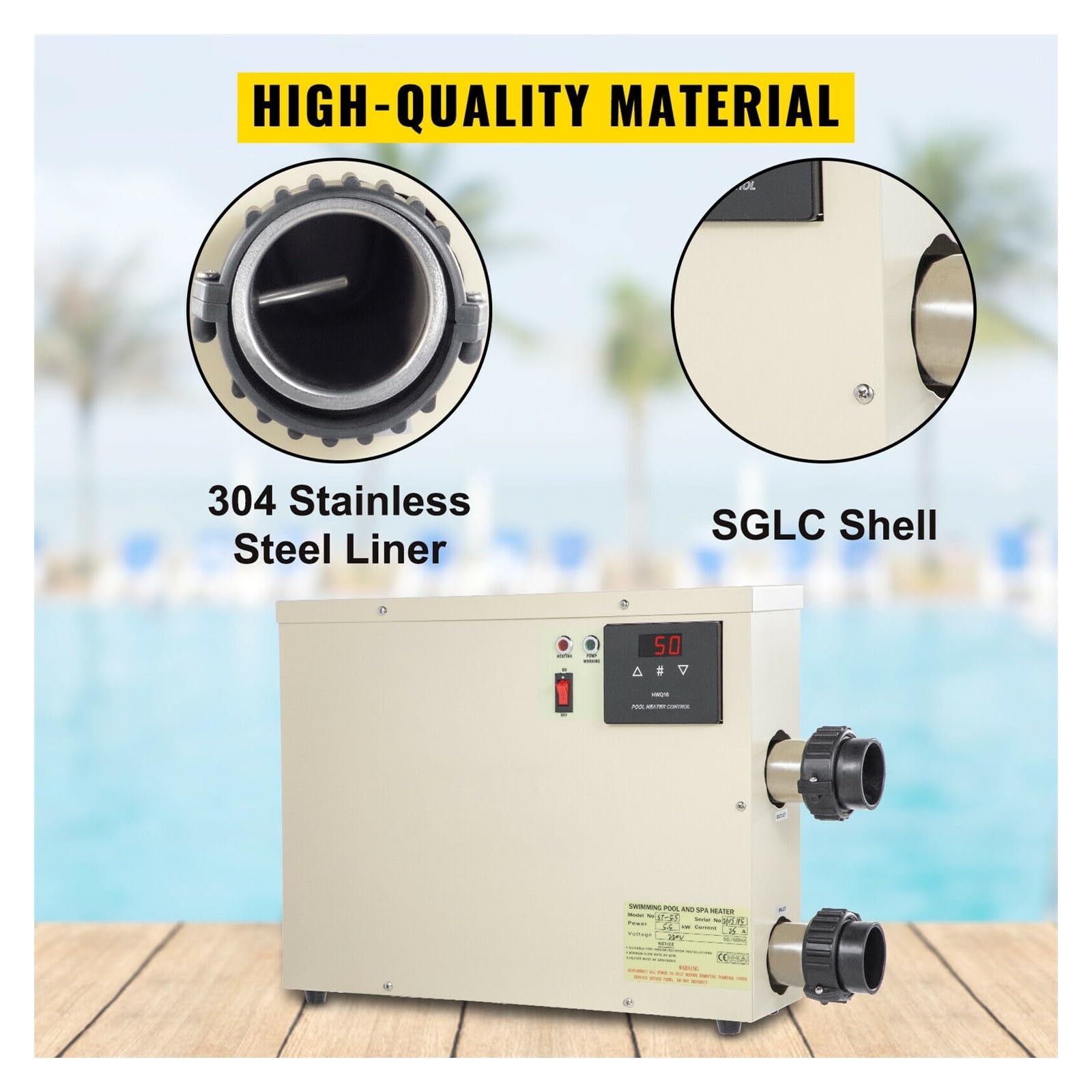 Riscaldatore per piscina Termostato for scaldabagno digitale elettrico 11KW Riscaldatore for piscina SPA Vasca idromassaggio Riscaldamento for vasca Temperatura regolabile Pompa di calore per piscina