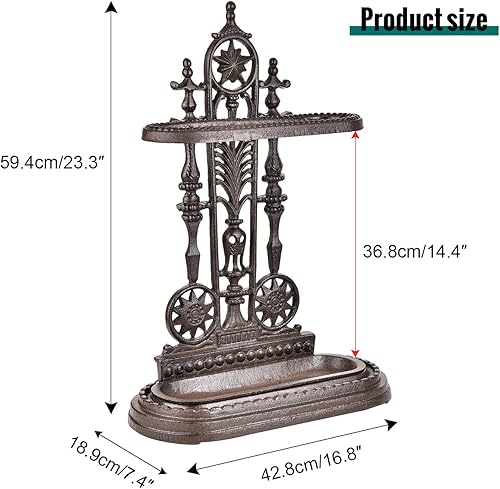 Miniatura 6 de Sungmor Soporte de paraguas de hierro fundido de estilo real con bandeja de goteo desmontable, soporte rústico resistente para entrada, puerta